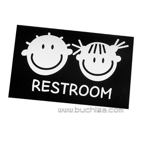 화장실표시 - 스마일 음각(RESTROOM)이미지와 글씨만이 스티커입니다